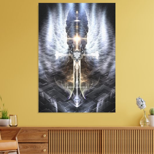 Heavenly Angel Wing Cross Canvas Afdrukspad (Insitu (Woonkamer))