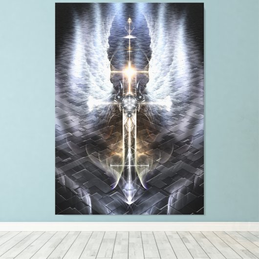 Heavenly Angel Wing Cross Canvas Afdrukspad (Insitu (Houten vloer))