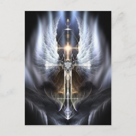 Heavenly Angel Wing Cross Fractal Art Briefkaart (Voorkant)