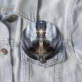 Heavenly Angel Wing Cross Fractal Art Button (In situ)