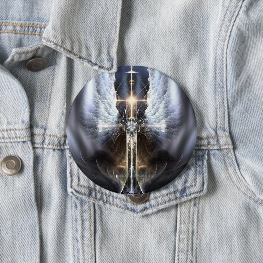 Heavenly Angel Wing Cross Fractal Art Button (In situ)