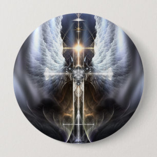 Heavenly Angel Wing Cross Fractal Art Button