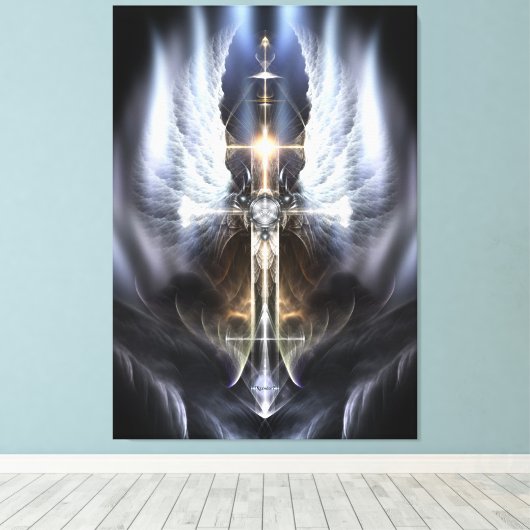 Heavenly Angel Wing Cross Fractal Art Canvas Afdru (Insitu (Houten vloer))