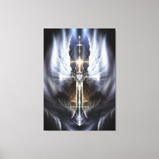 Heavenly Angel Wing Cross Fractal Art Canvas Afdru Afdruk (Voorkant)