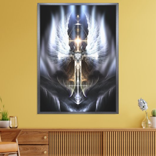 Heavenly Angel Wing Cross Fractal Art Compositie Canvas Afdruk (Insitu (Woonkamer))