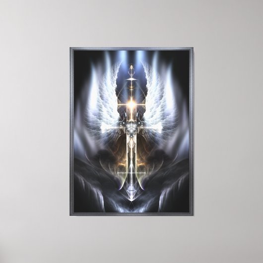 Heavenly Angel Wing Cross Fractal Art Compositie Canvas Afdruk (Voorkant)