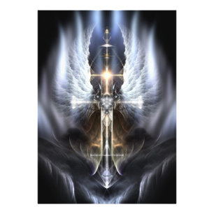 Heavenly Angel Wing Cross Fractal Art Compositie Foto Afdruk