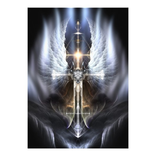 Heavenly Angel Wing Cross Fractal Art Compositie Foto Afdruk (Voorkant)