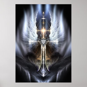 Heavenly Angel Wing Cross Fractal Art Compositie Poster