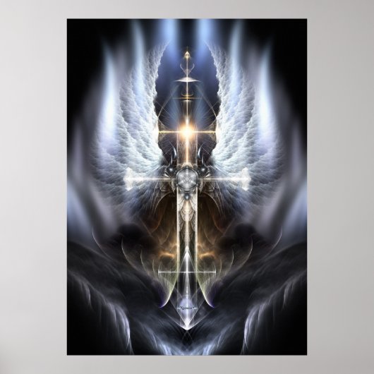 Heavenly Angel Wing Cross Fractal Art Compositie Poster (Voorkant)