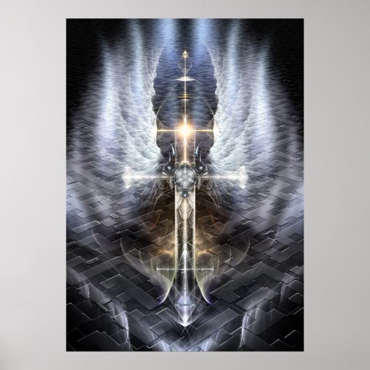 Heavenly Angel Wing Cross Fractal Art Jagged Path Poster (Voorkant)