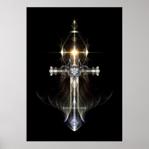 Heavenly Angel Wing Cross Fractal Art NWGBL Poster