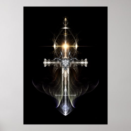 Heavenly Angel Wing Cross Fractal Art NWGBL Poster (Voorkant)