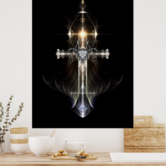 Heavenly Angel Wing Cross Fractal Art NWGBL Poster (Keuken)