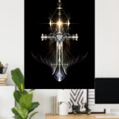 Heavenly Angel Wing Cross Fractal Art NWGBL Poster (Thuiskantoor)