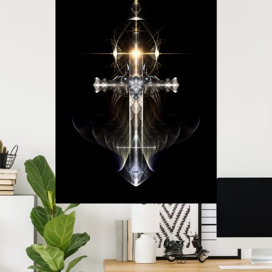 Heavenly Angel Wing Cross Fractal Art NWGBL Poster (Thuiskantoor)