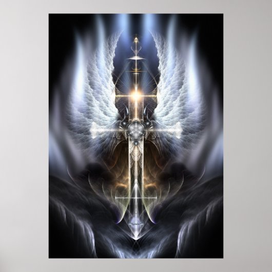 Heavenly Angel Wing Cross Fractal Art Poster ORG (Voorkant)