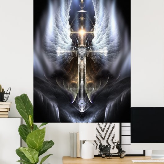 Heavenly Angel Wing Cross Fractal Art Poster ORG (Thuiskantoor)