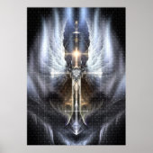 Heavenly Angel Wing Cross Fractal Art Poster Tegel (Voorkant)