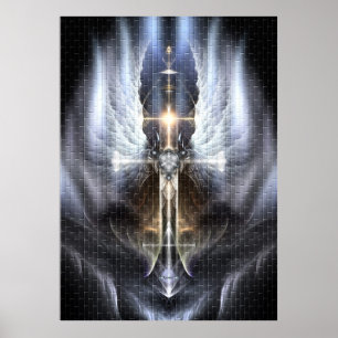 Heavenly Angel Wing Cross Fractal Art Poster Tegel