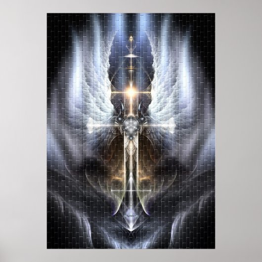 Heavenly Angel Wing Cross Fractal Art Poster Tegel (Voorkant)