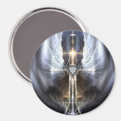 Heavenly Angel Wing Cross Fractal Art Round Magnet (Voorkant / Achterkant)