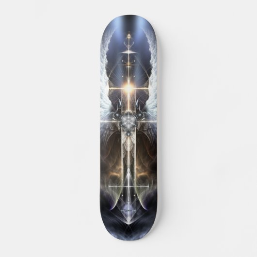 Heavenly Angel Wing Cross Fractal Art Skateboard (Voorkant)