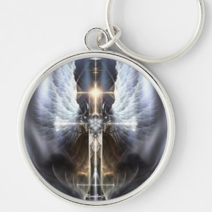 Heavenly Angel Wing Cross Fractal Art Sleutelhange Sleutelhanger