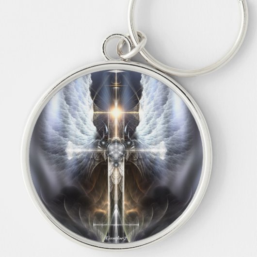 Heavenly Angel Wing Cross Fractal Art Sleutelhange Sleutelhanger (Voorkant)