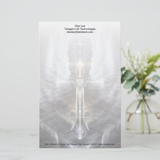Heavenly Angel Wing Cross Fractal Art Stationery Briefpapier (Staand voorkant)
