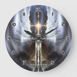 Heavenly Angel Wing Cross Fractal Art Wall klok