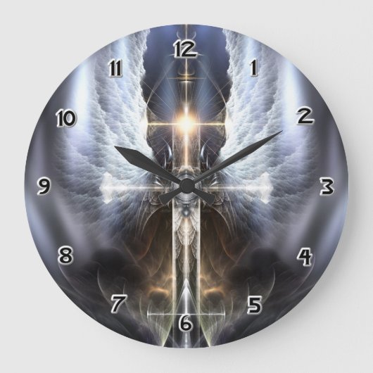 Heavenly Angel Wing Cross Fractal Art Wall klok (Voorkant)