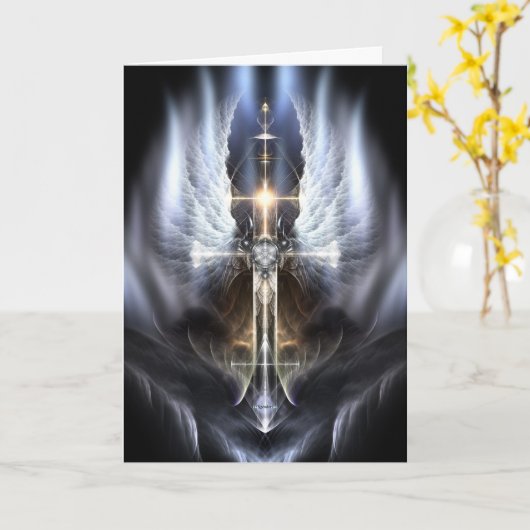 Heavenly Angel Wing Cross Fractal Wenskaart Kaart (Gele Bloem)