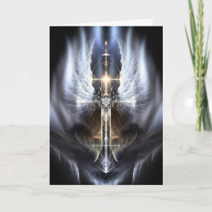 Heavenly Angel Wing Cross Fractal Wenskaart Kaart