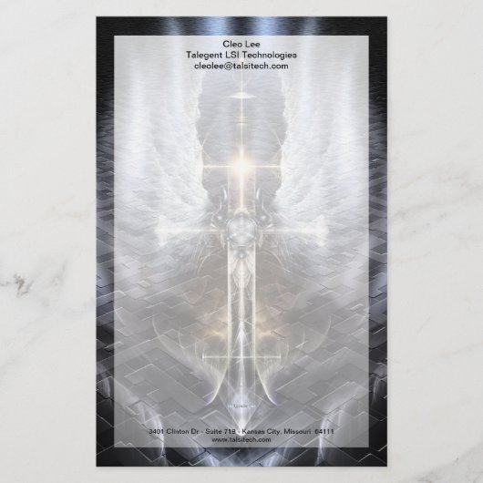 Heavenly Angel Wing Cross Stationery met Border Briefpapier (Voorkant)