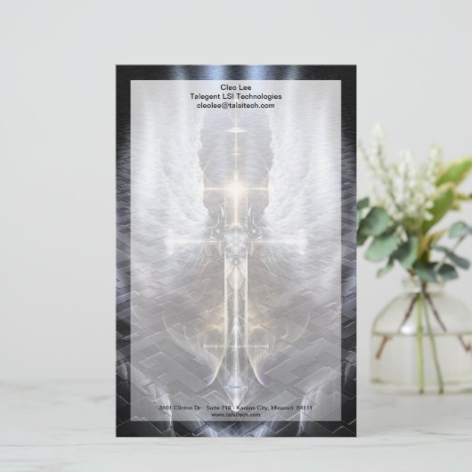 Heavenly Angel Wing Cross Stationery met Border Briefpapier (Staand voorkant)