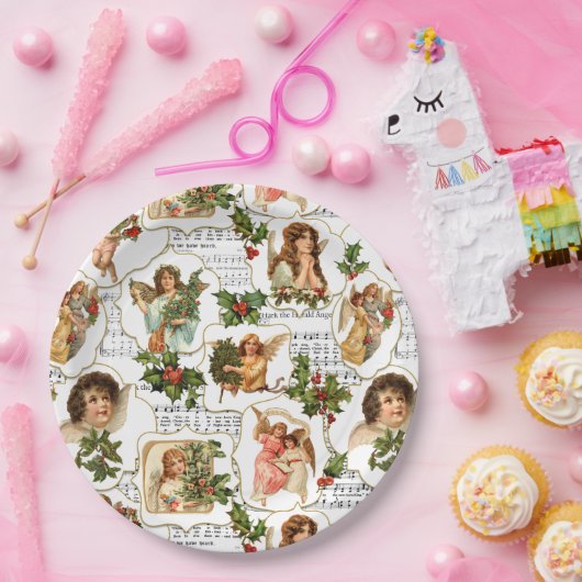 Heavenly  Angels, Holly & Music Collage Papieren Bordje (Feest)