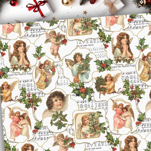 Heavenly  Angels, Holly & Music Collage Tissuepapier