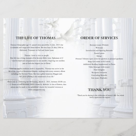 Heavenly Begrafenisprogramma Sjabloon (Achterkant)