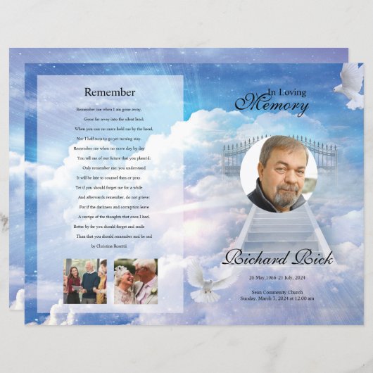 Heavenly Begrafenisprogramma Sjabloon (Voorkant / Achterkant)