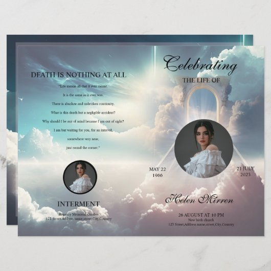 Heavenly Begrafenisprogramma Sjabloon (Voorkant / Achterkant)