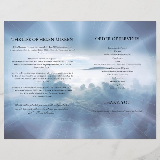 Heavenly Begrafenisprogramma Sjabloon (Achterkant)