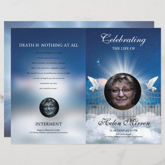 Heavenly Begrafenisprogramma Sjabloon (Voorkant / Achterkant)