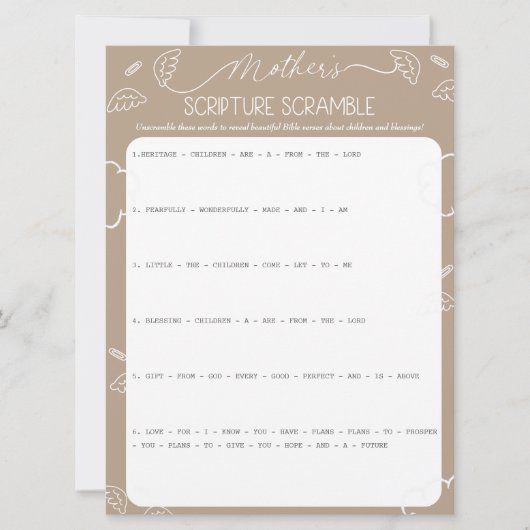Heavenly Beige Mother's Scripture Scramble Game Kaart (Voorkant)