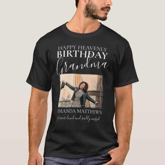 Heavenly Birthday oma | Foto Memorial T-Shirt (Voorkant)