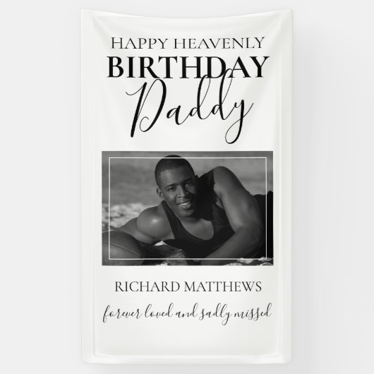 Heavenly Birthday papa | Foto Memorial Banner (Verticaal)