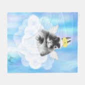 Heavenly Bliss: Grijs en Wit Konijntje op Wolk met Fleece Deken (Voorkant (Horizontaal))