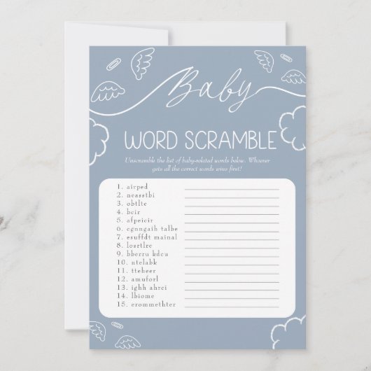Heavenly Blue Baby Word Scramble Game Kaart (Voorkant)