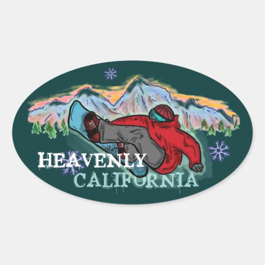 Heavenly California snowboarder versnipperde stick Ovale Sticker (Voorkant)