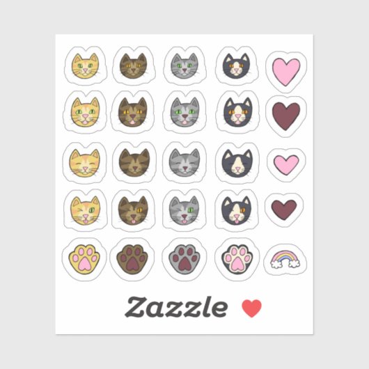 Heavenly Cute Hand Drawn Cat Faces Sticker Pack (Vel)